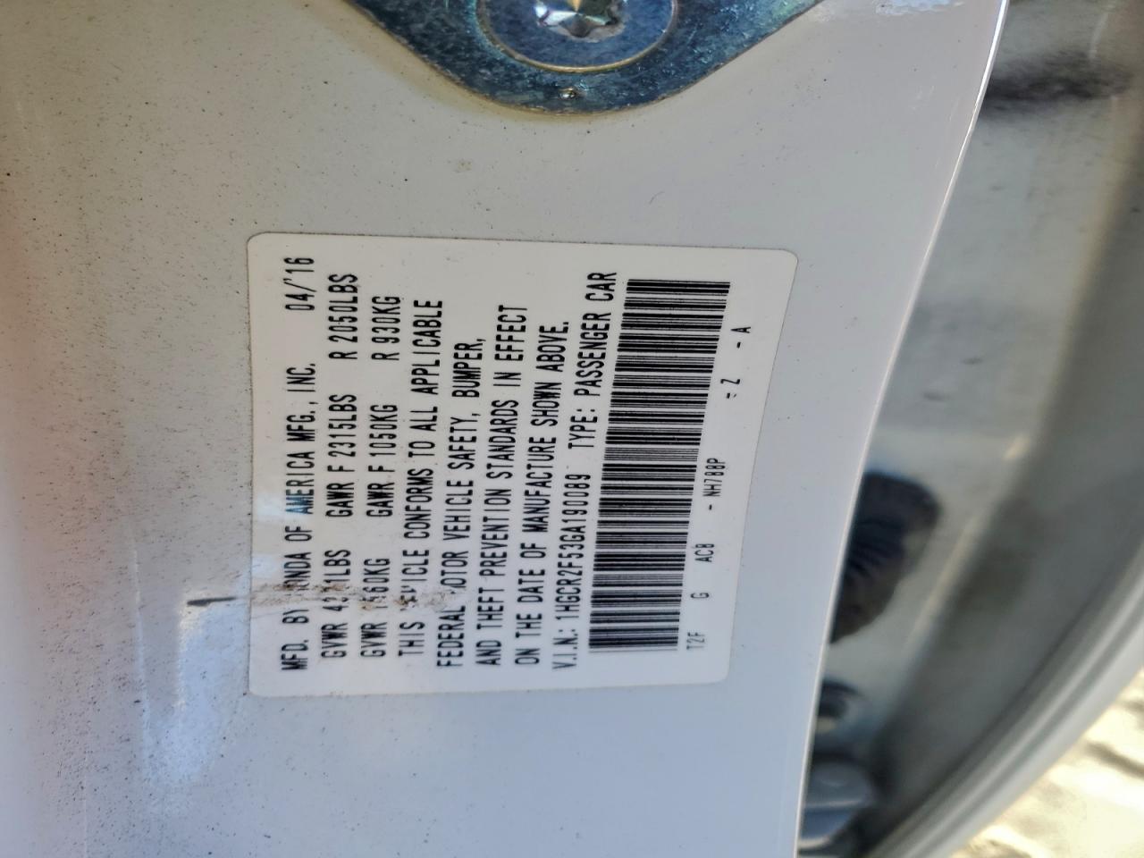 2016 HONDA ACCORD