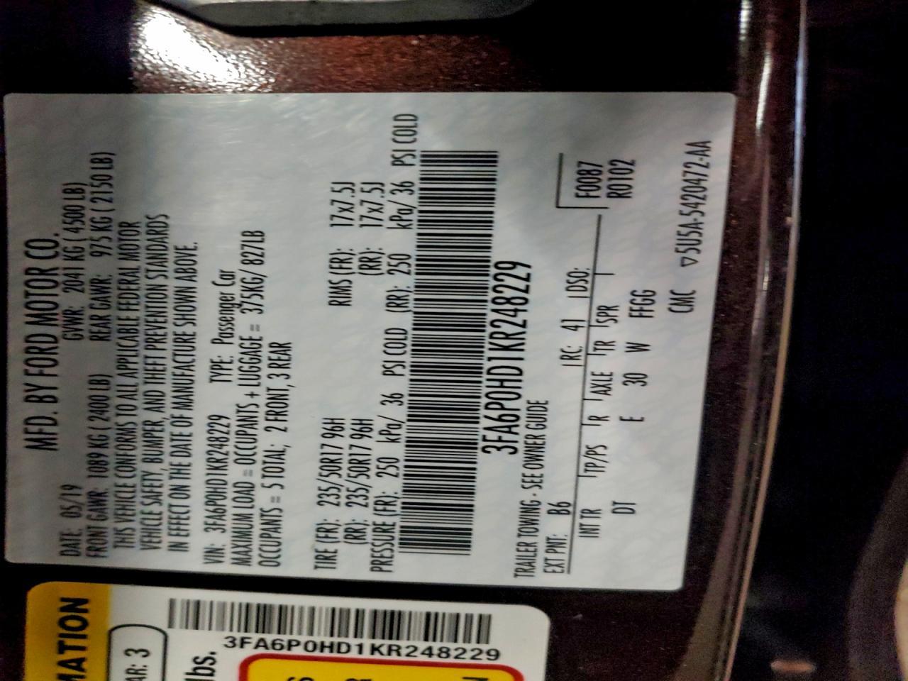 2019 FORD FUSION