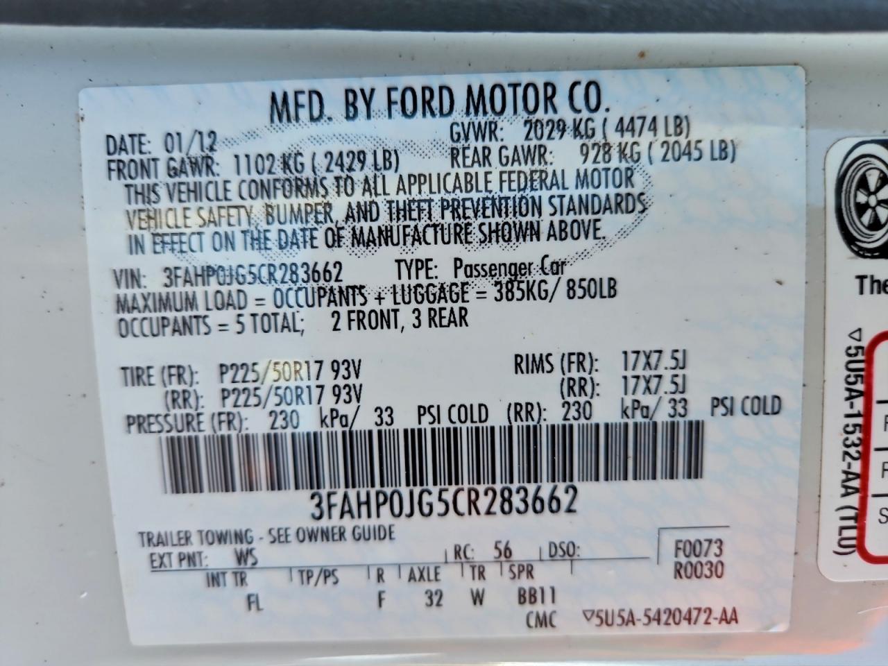 2012 FORD FUSION