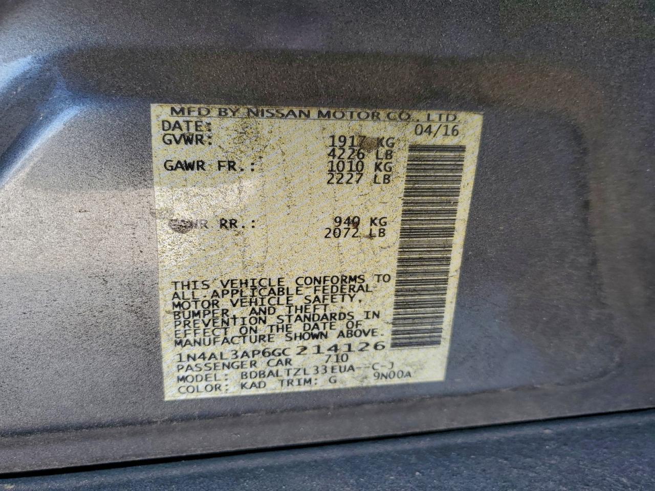 2016 NISSAN ALTIMA