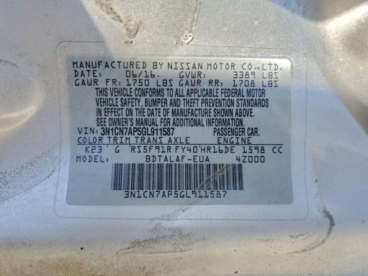 2016 NISSAN VERSA
