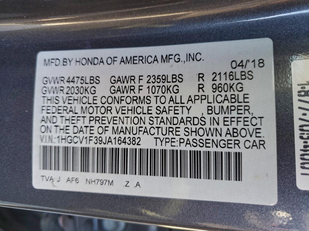 2018 HONDA ACCORD