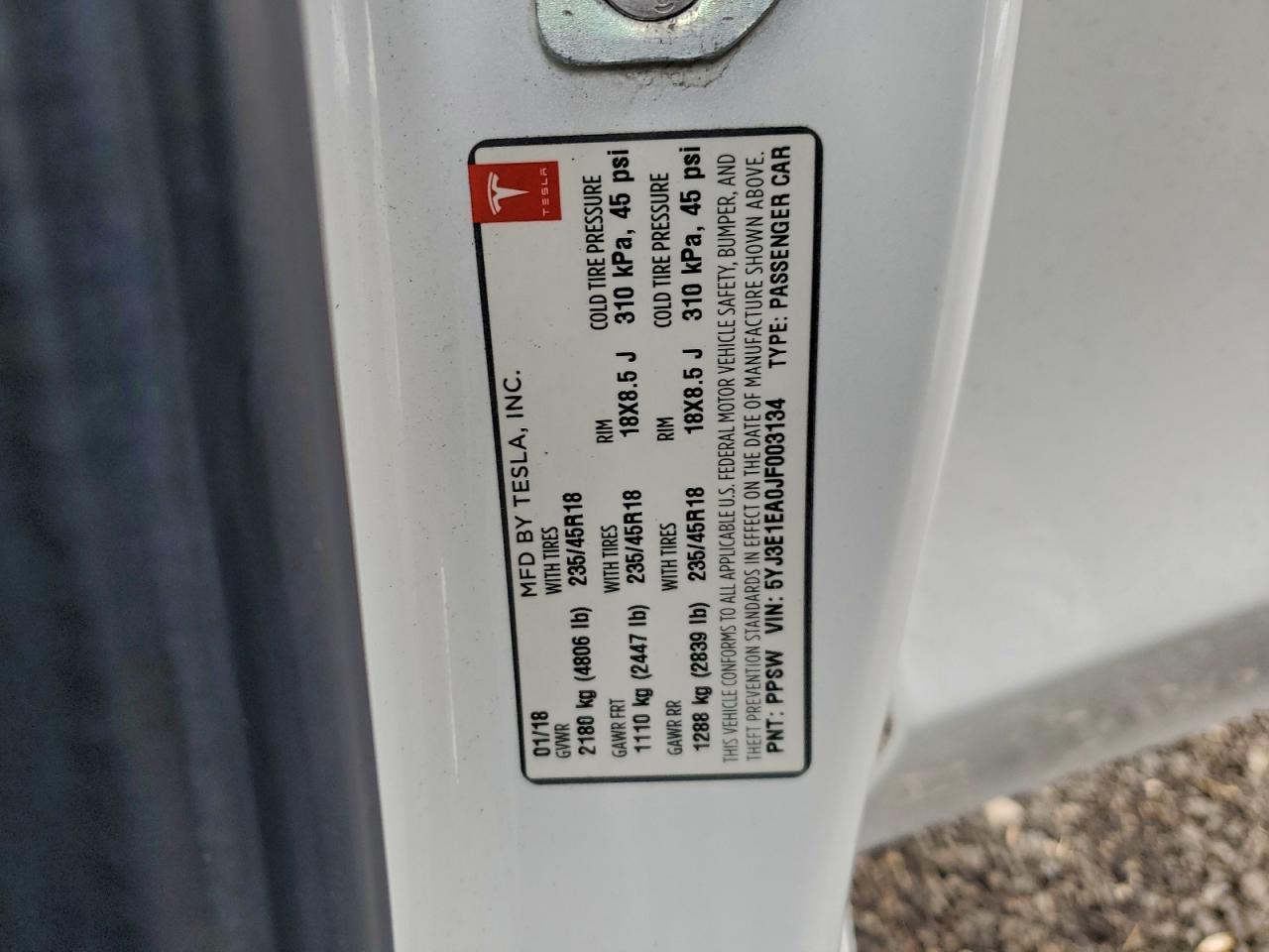 2018 TESLA MODEL 3