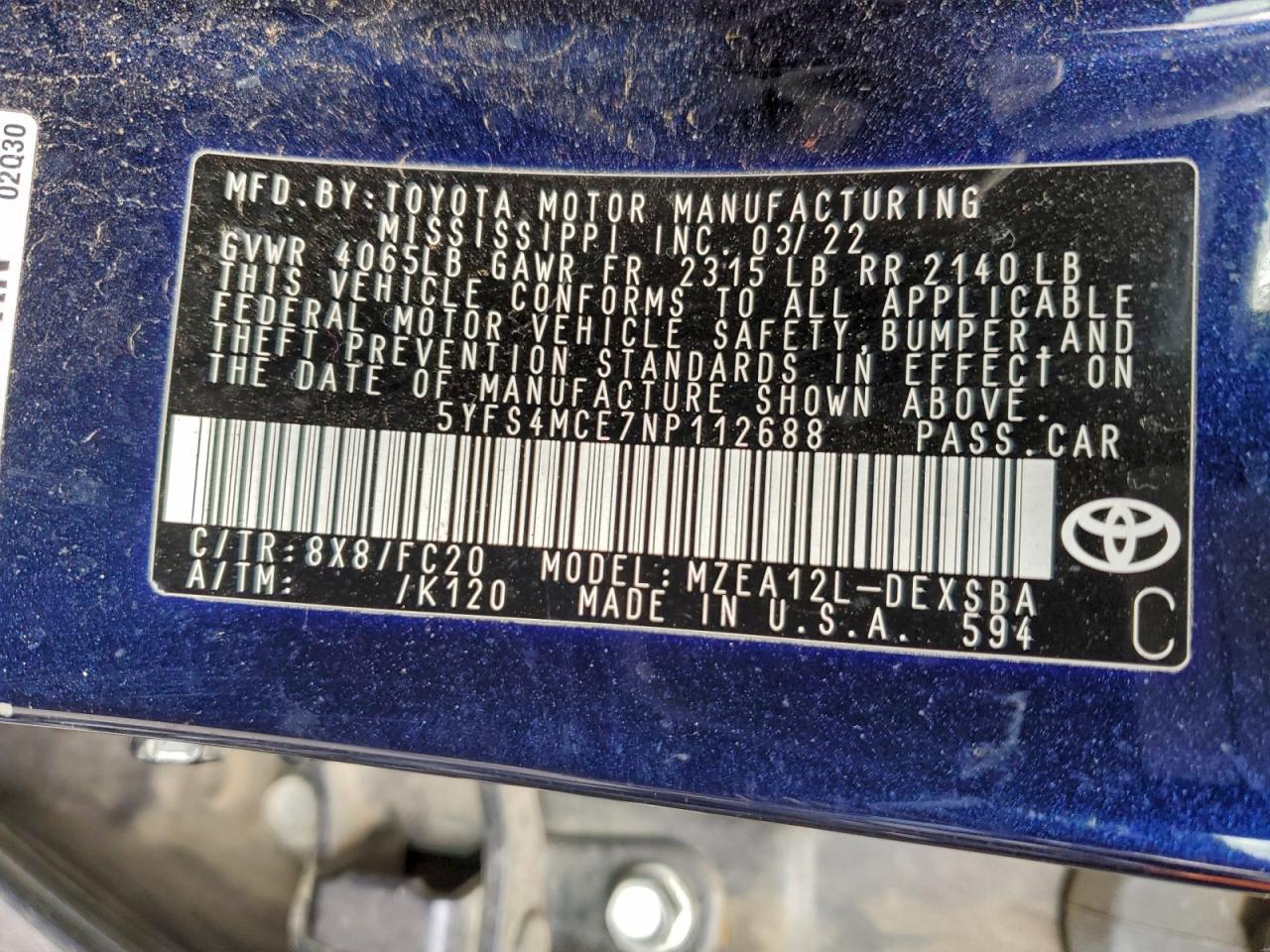 2022 TOYOTA COROLLA