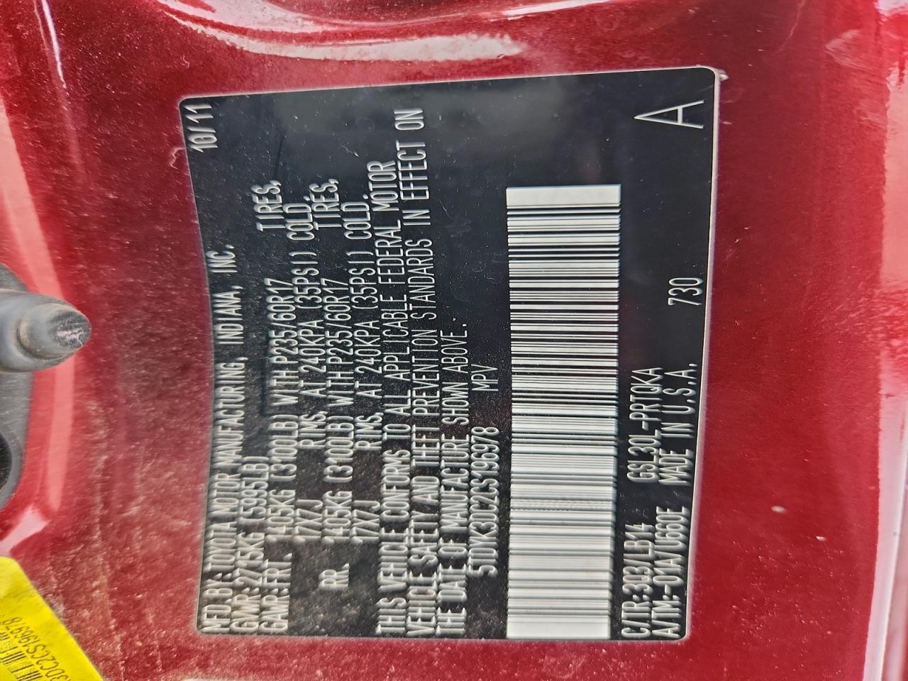 2012 TOYOTA SIENNA