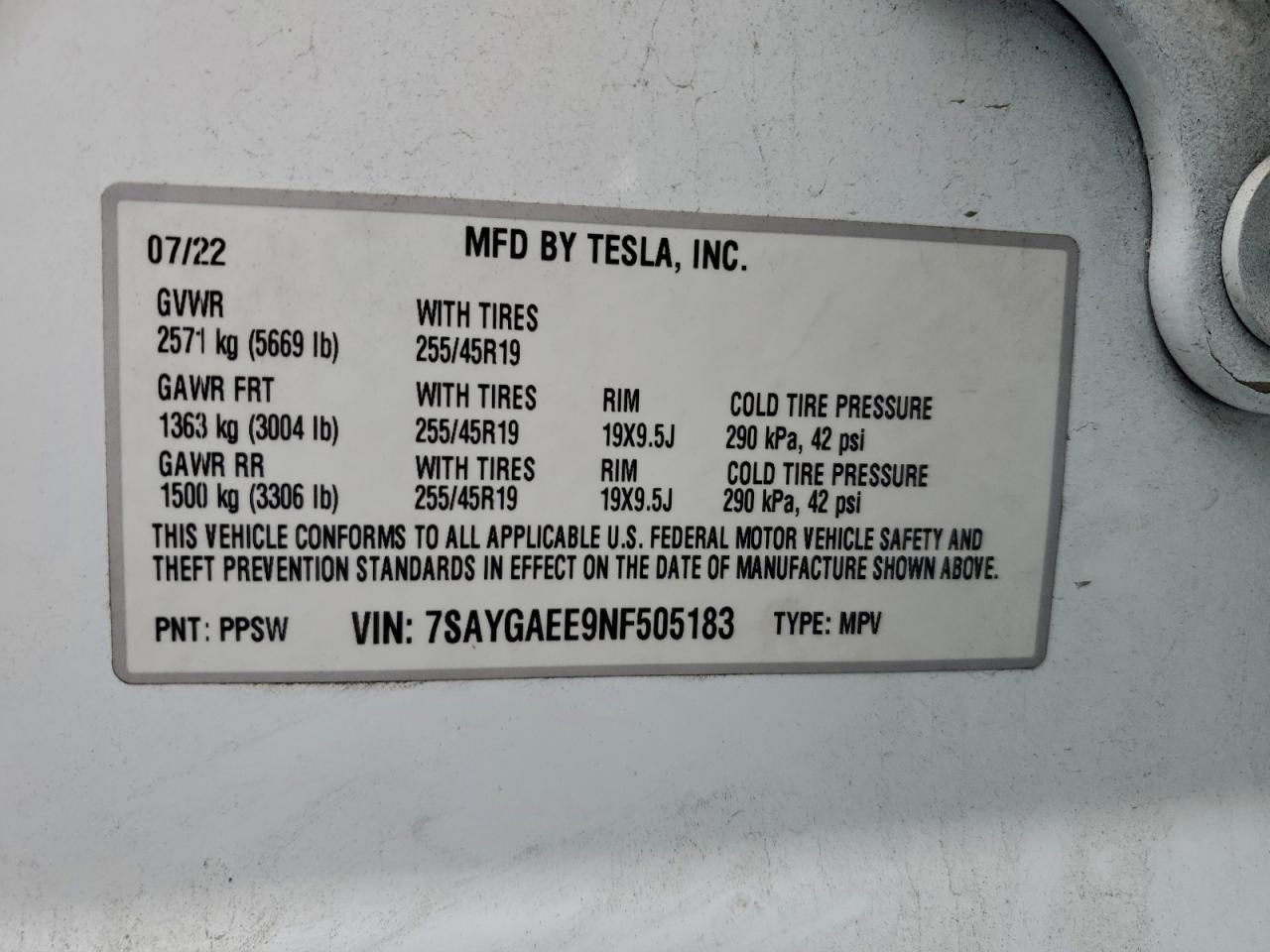 2022 TESLA MODEL Y