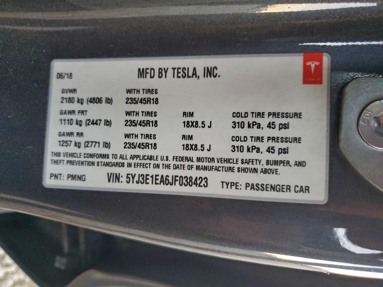 2018 TESLA MODEL 3