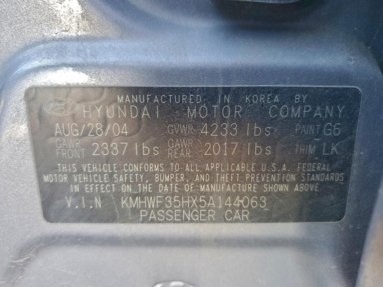 2005 HYUNDAI SONATA