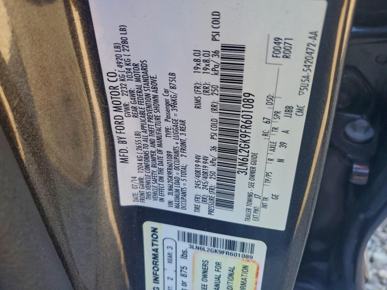2015 LINCOLN MKZ