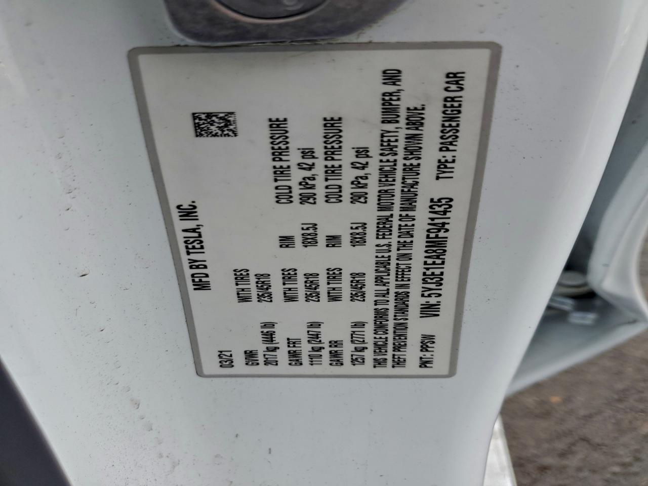 2021 TESLA MODEL 3