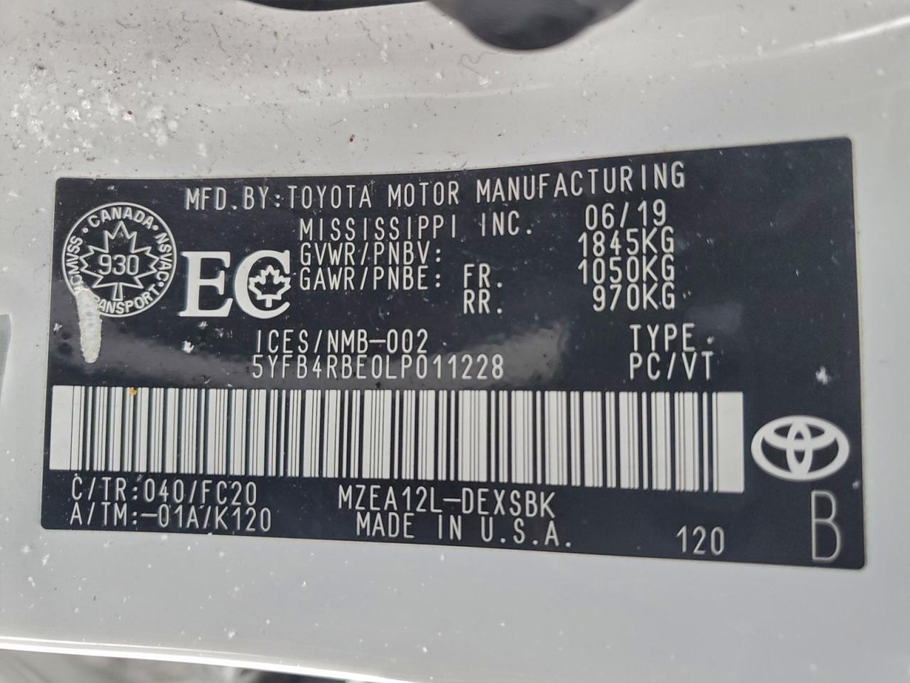 2020 TOYOTA COROLLA