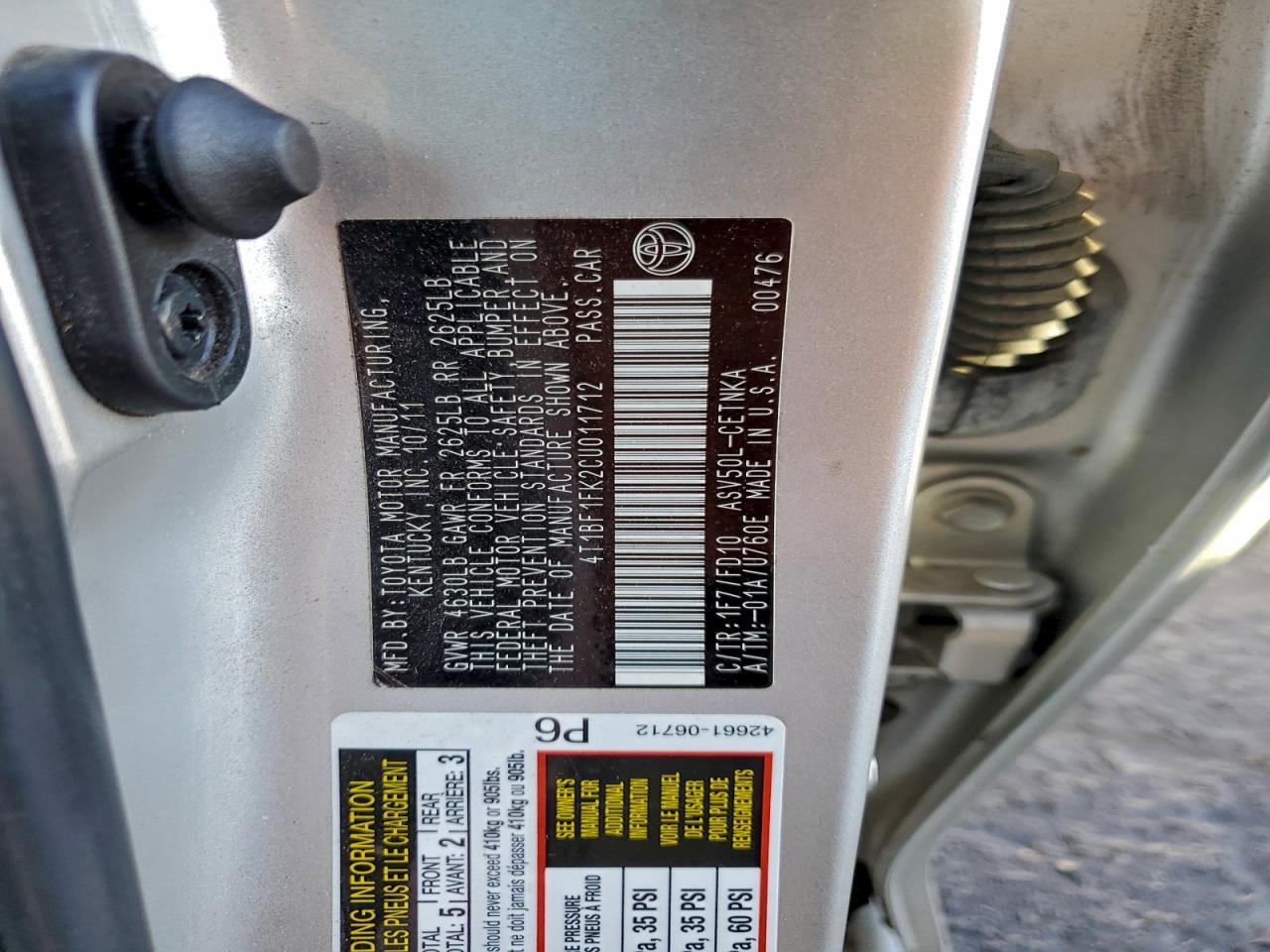2012 TOYOTA CAMRY
