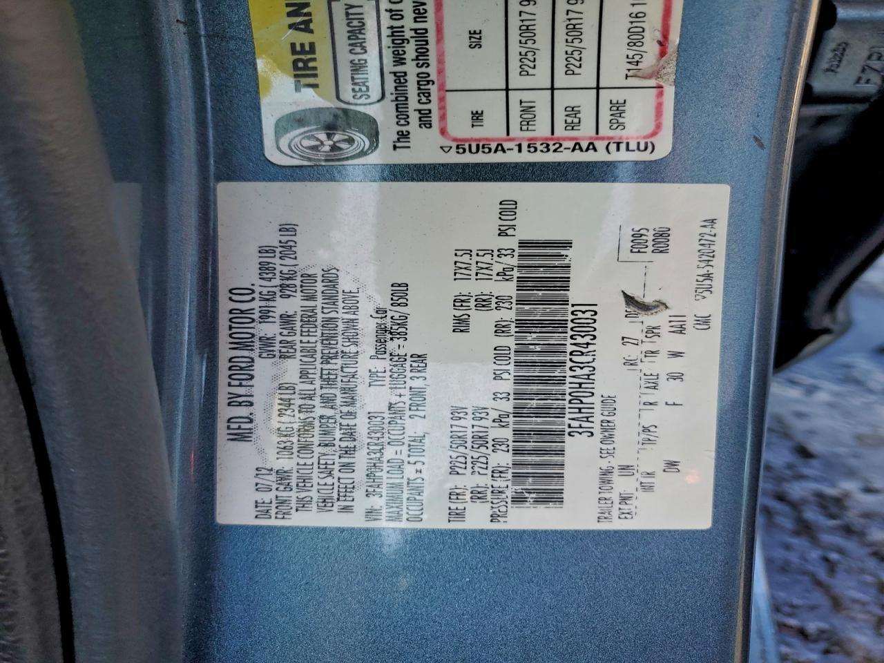 2012 FORD FUSION