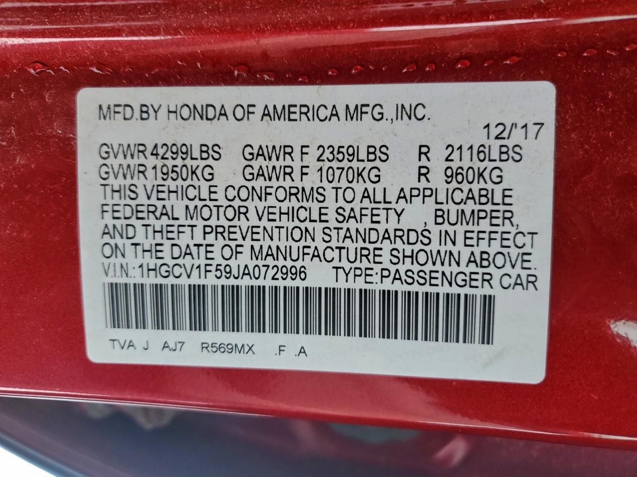 2018 HONDA ACCORD