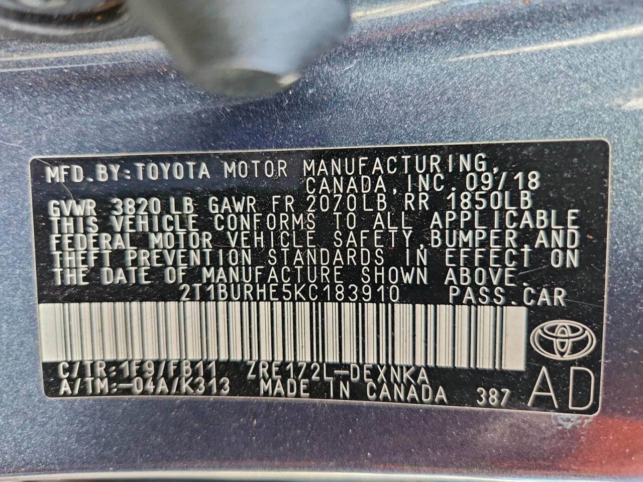 2019 TOYOTA COROLLA