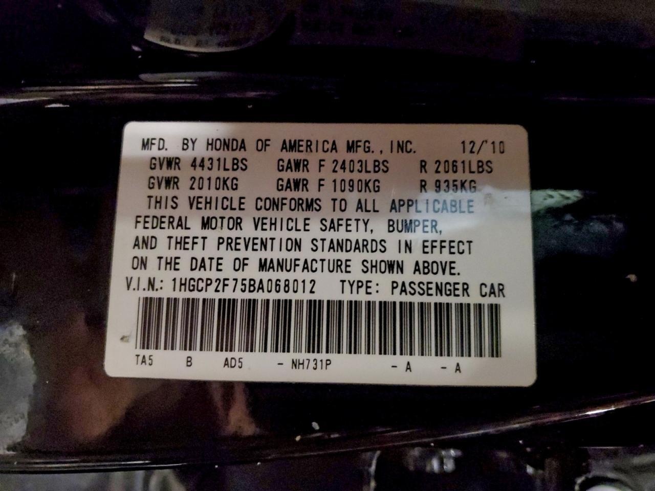 2011 HONDA ACCORD