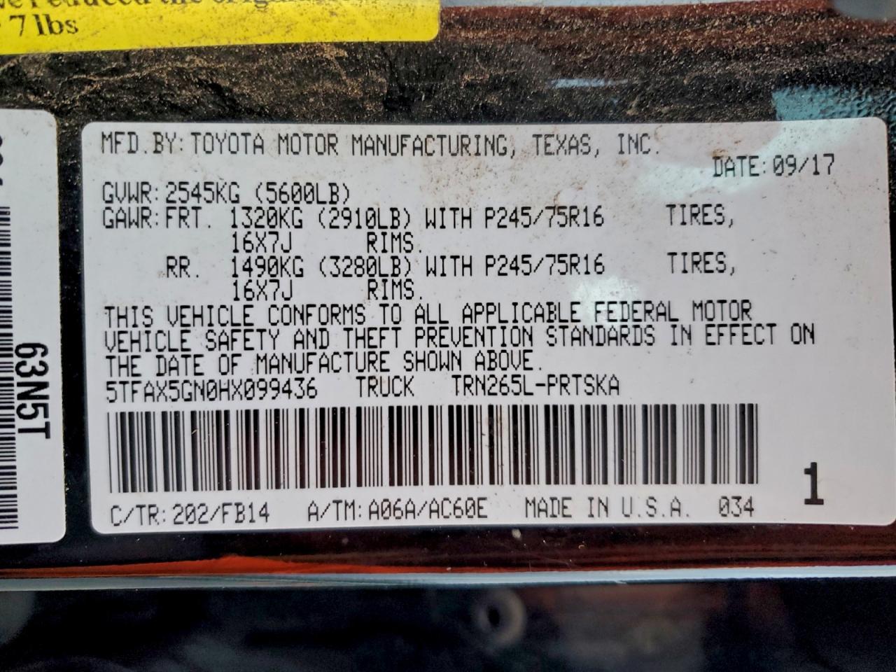2017 TOYOTA TACOMA