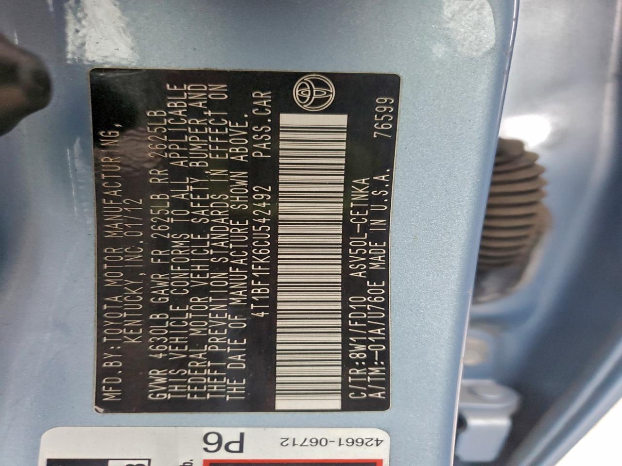 2012 TOYOTA CAMRY