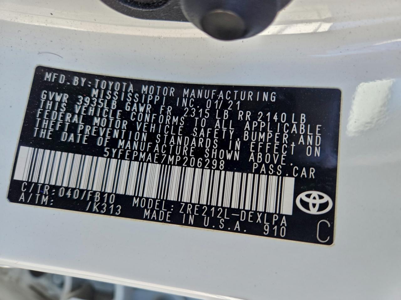 2021 TOYOTA COROLLA