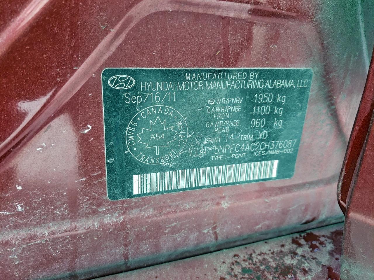 2012 HYUNDAI SONATA