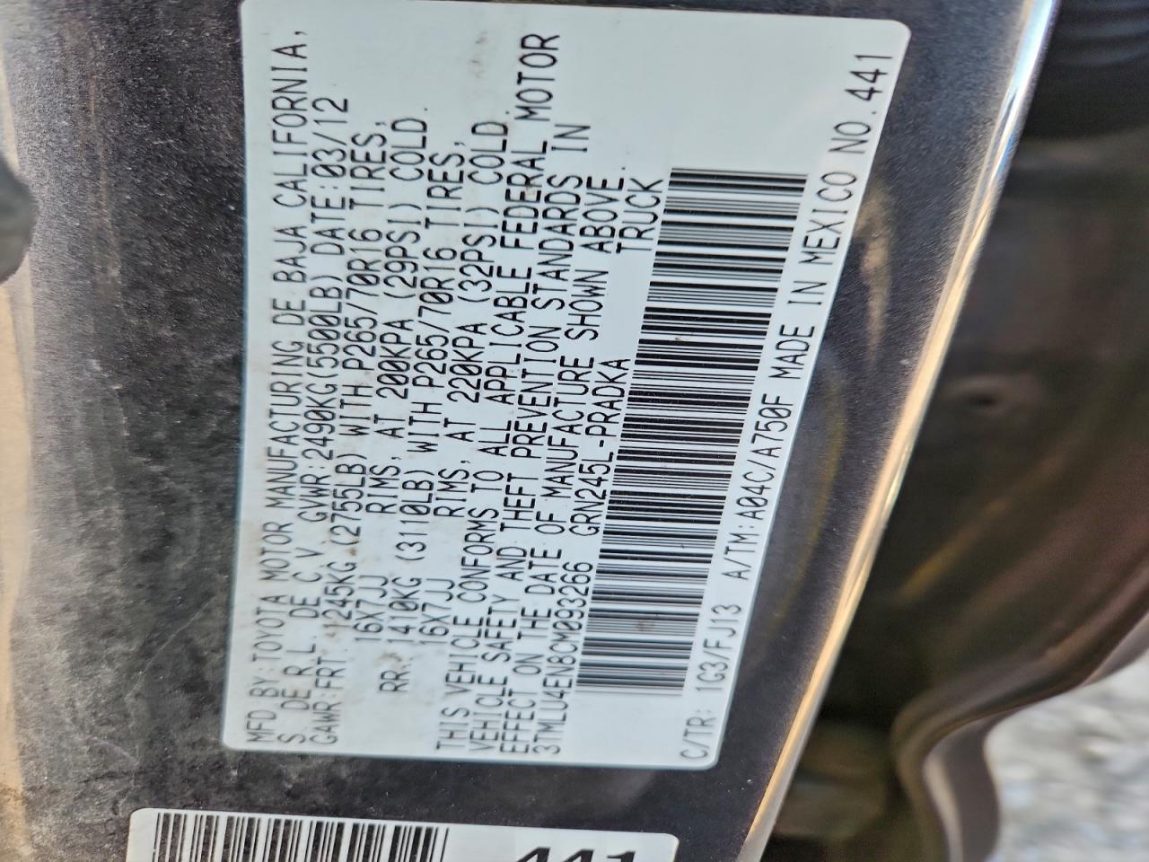2012 TOYOTA TACOMA