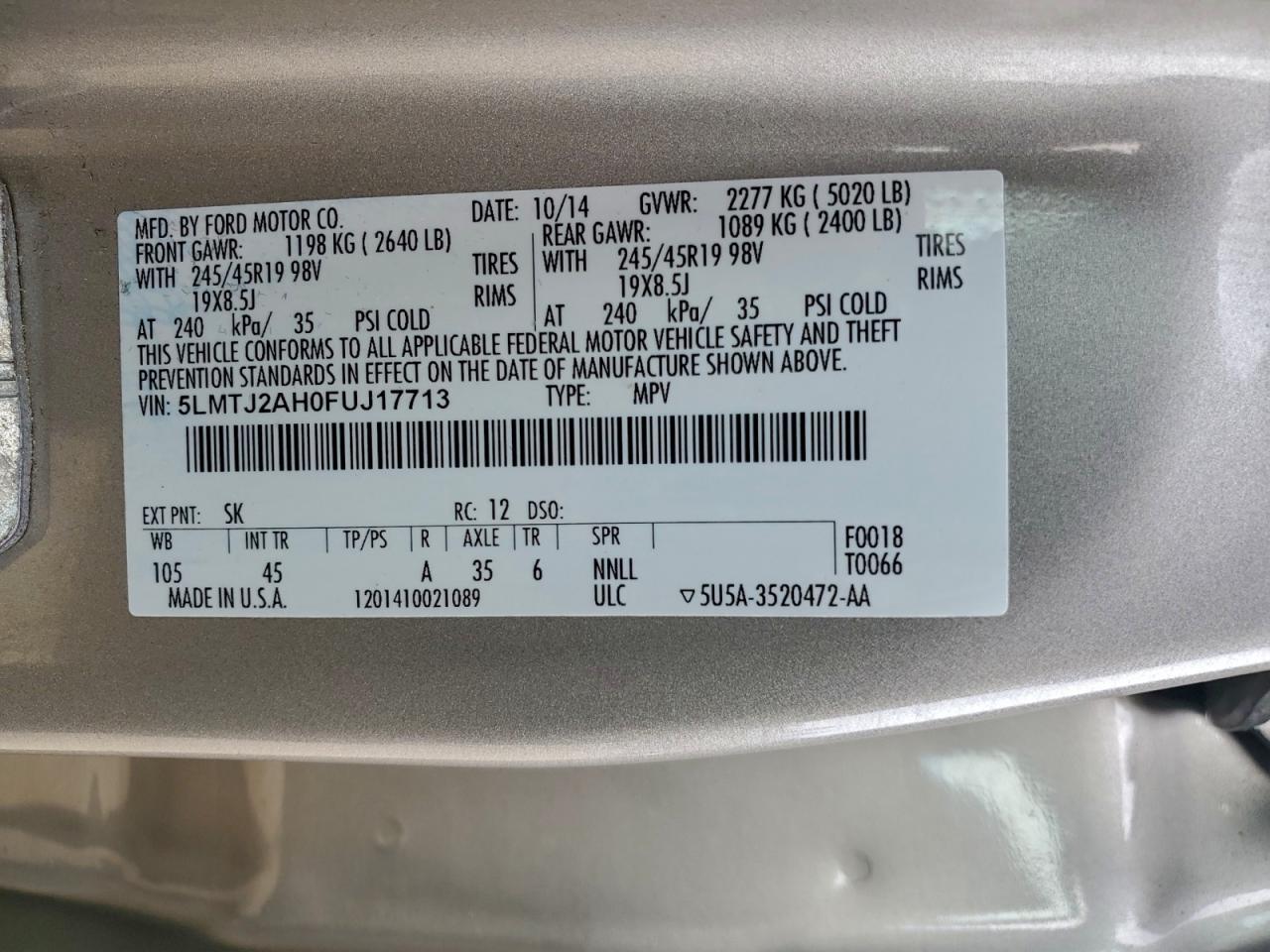 2015 LINCOLN MKC