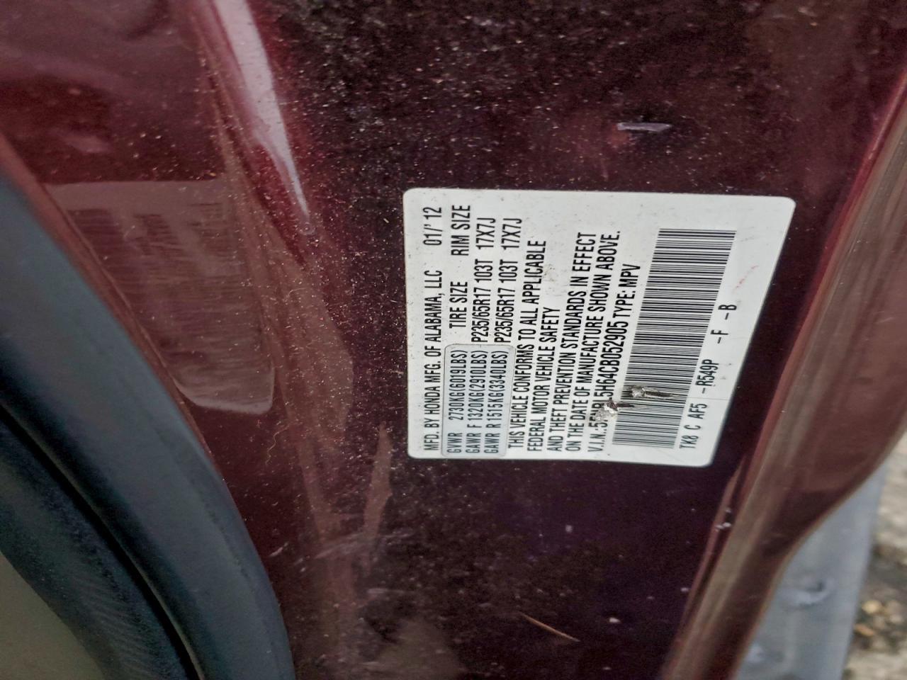 2012 HONDA ODYSSEY