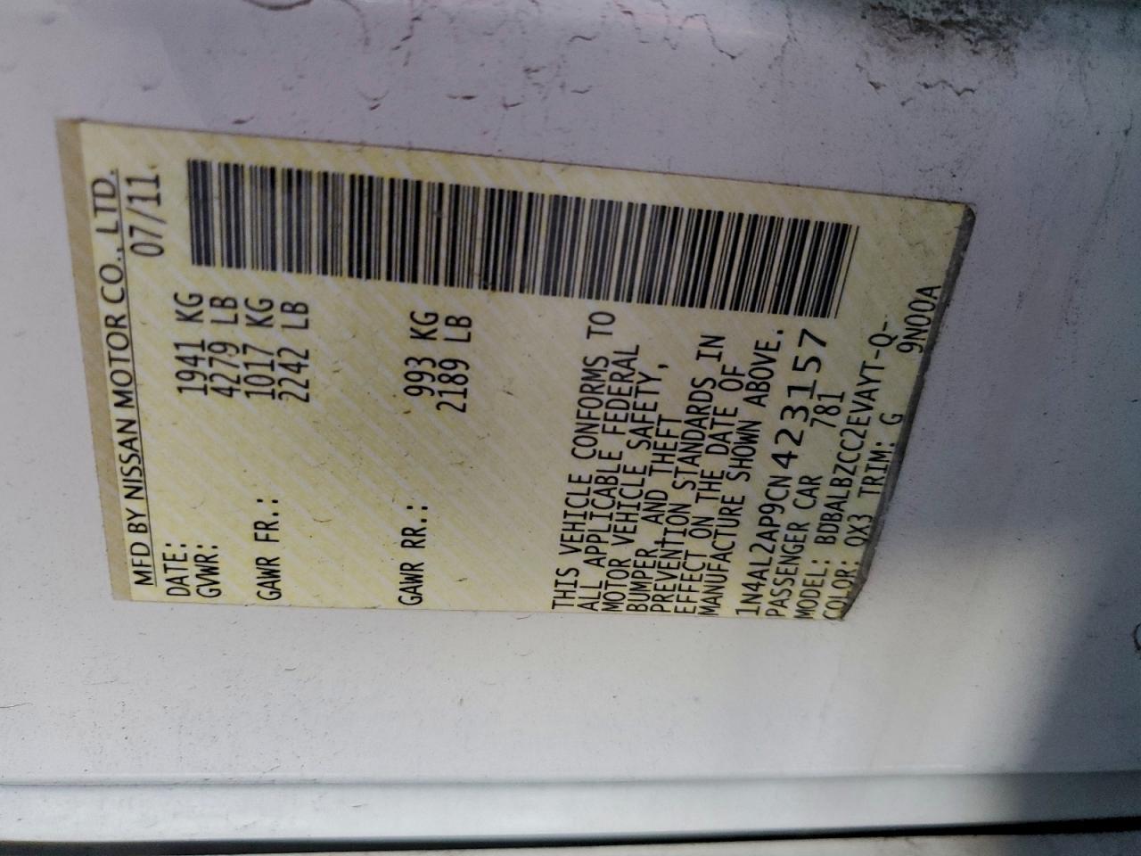 2012 NISSAN ALTIMA