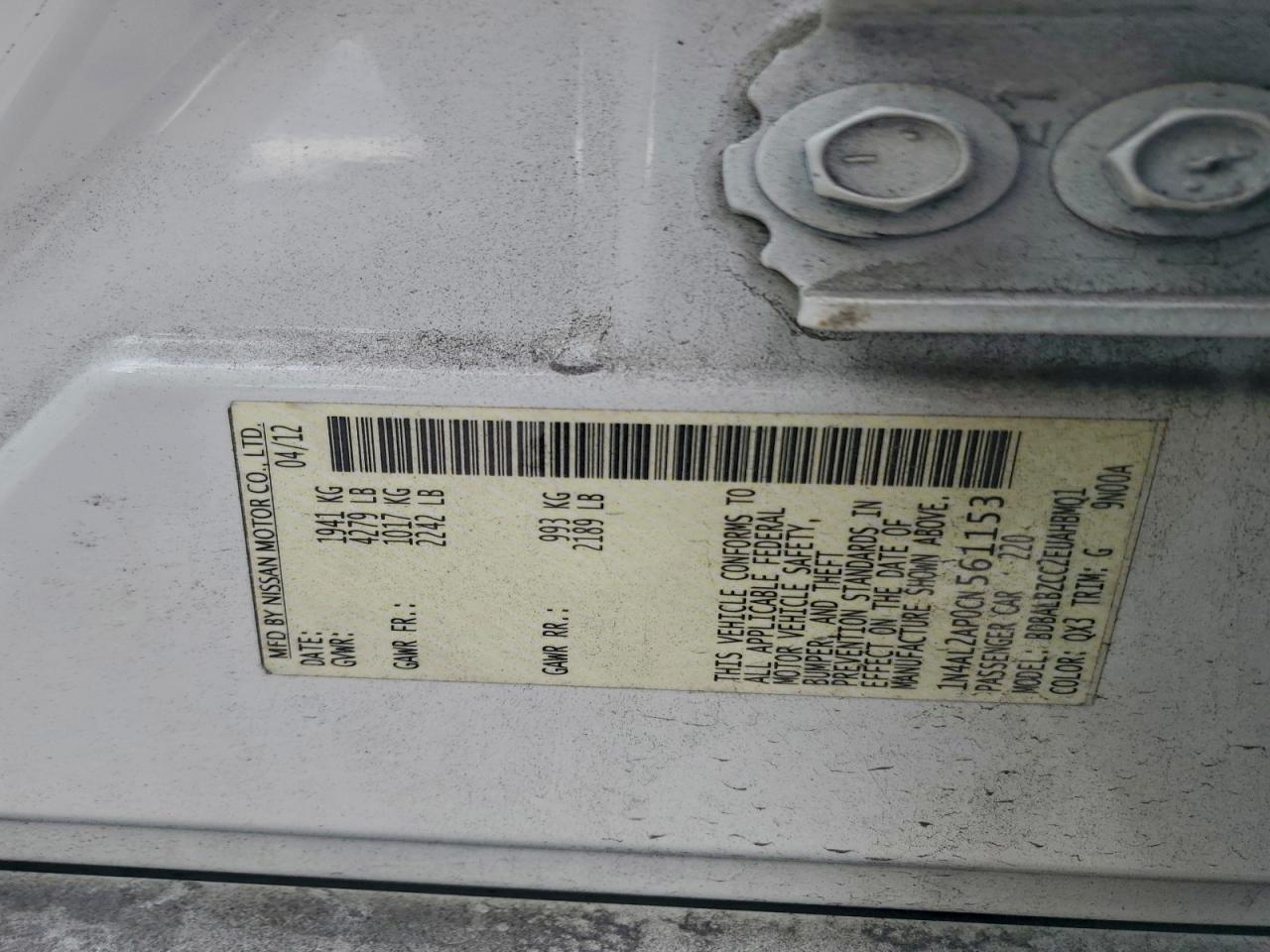2012 NISSAN ALTIMA