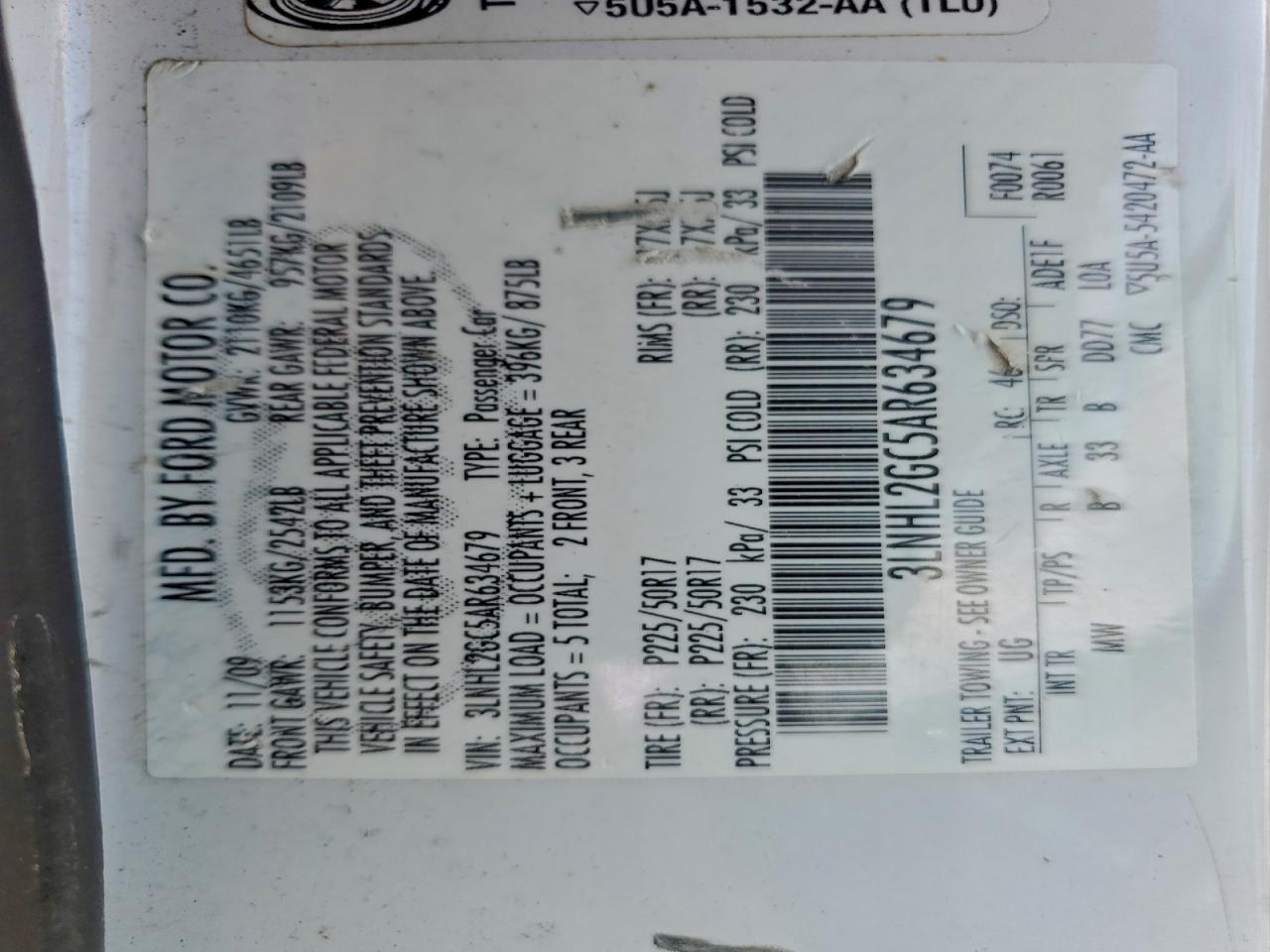 2010 LINCOLN MKZ