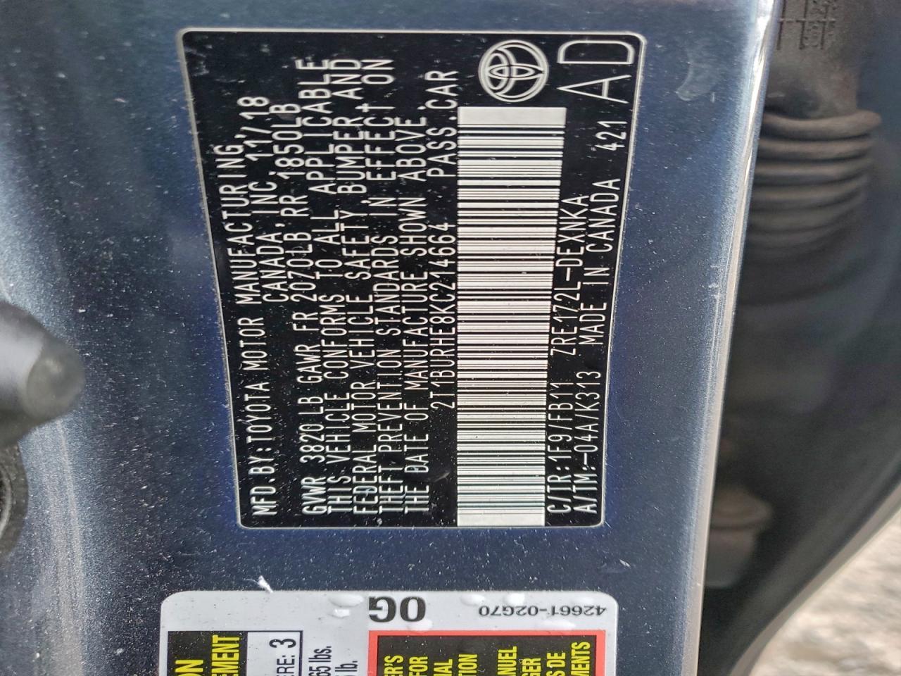 2019 TOYOTA COROLLA