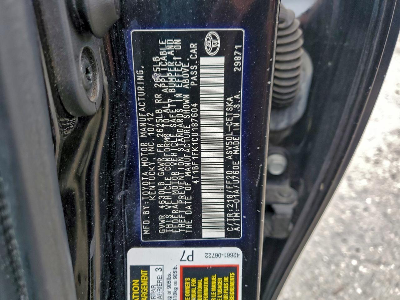 2012 TOYOTA CAMRY