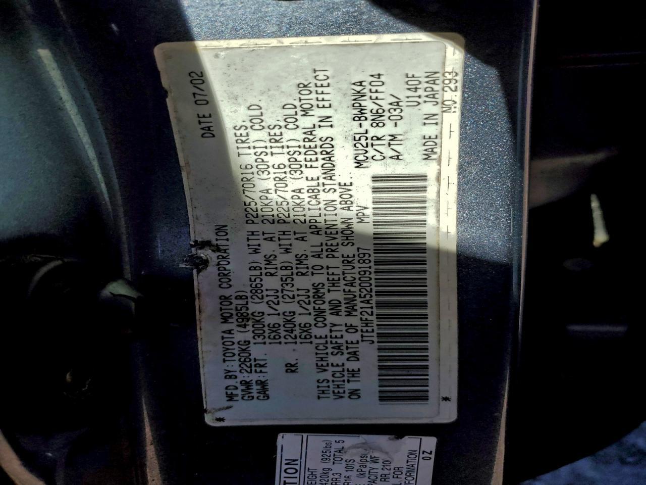 2002 TOYOTA HIGHLANDER