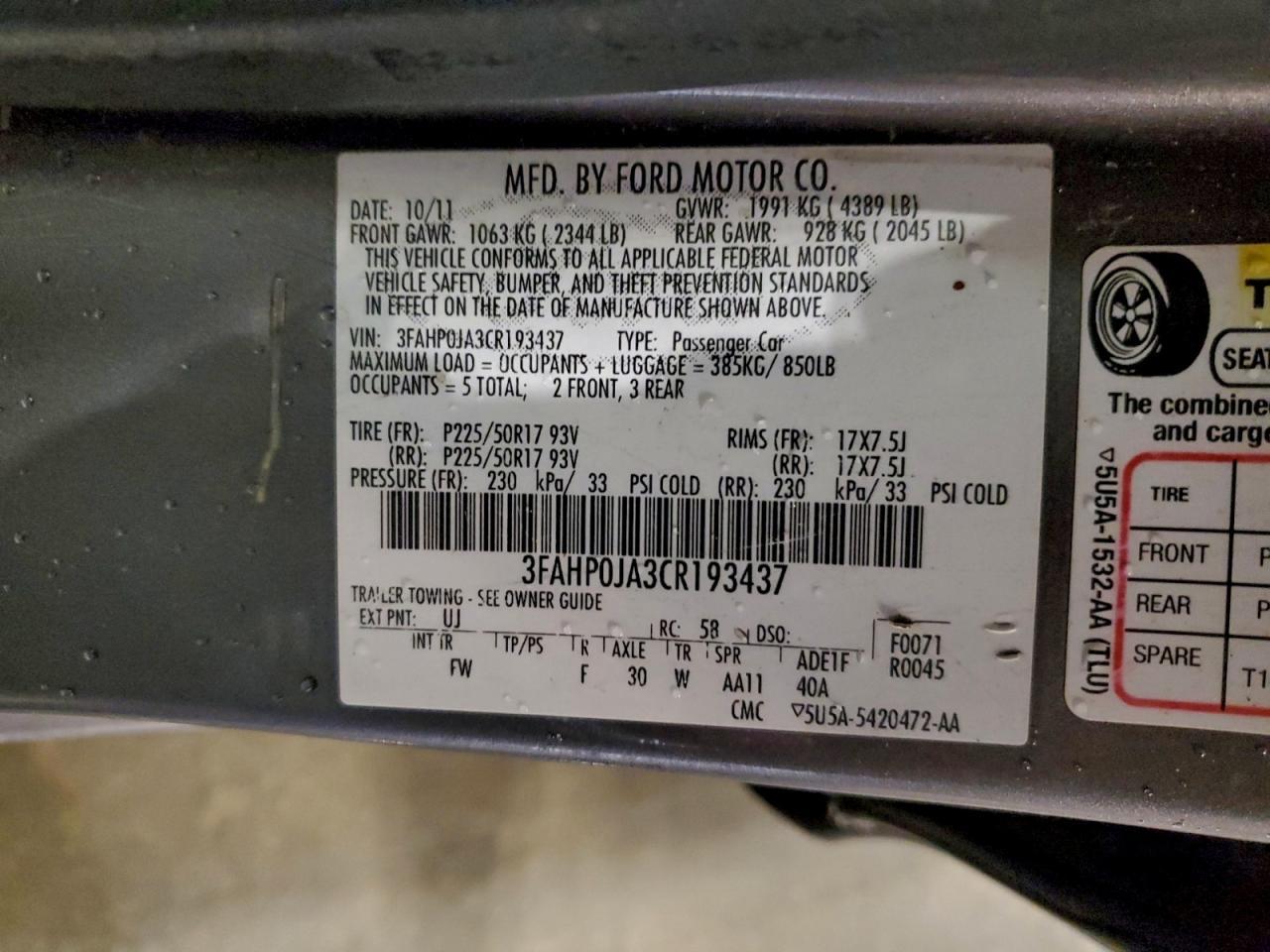 2012 FORD FUSION
