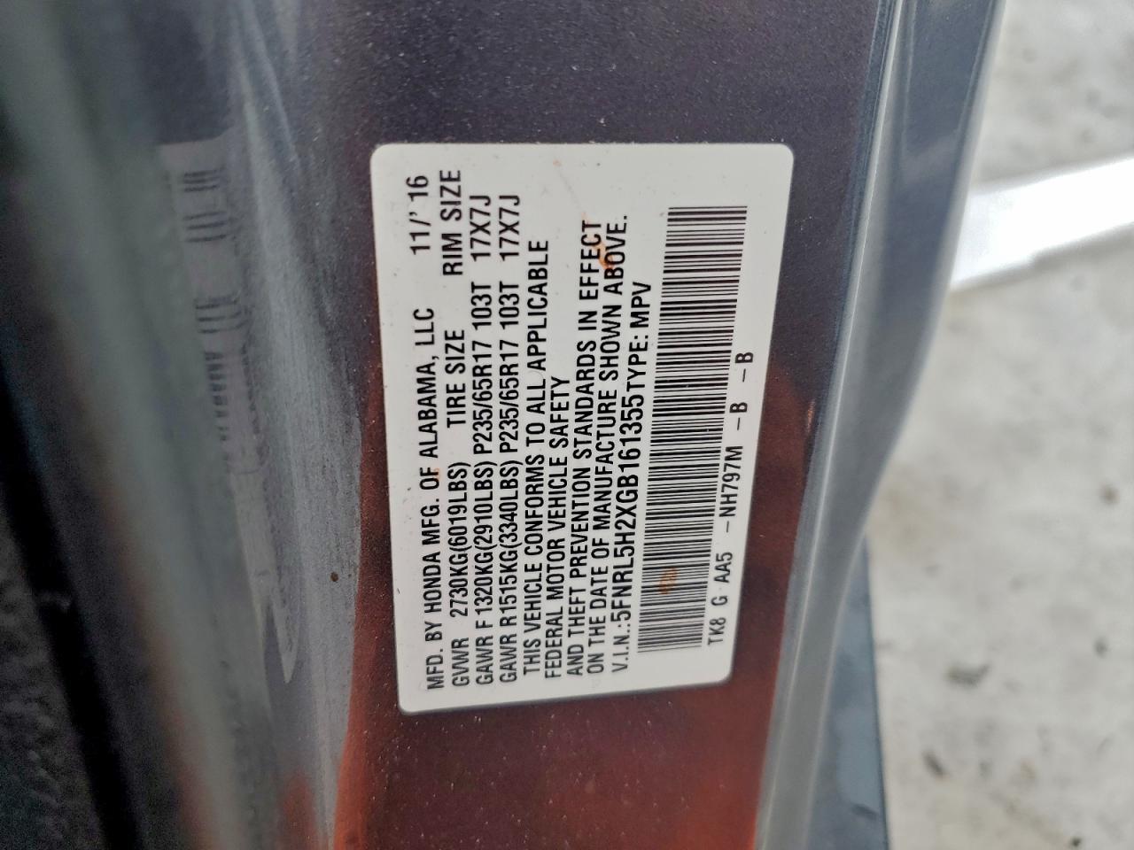 2016 HONDA ODYSSEY