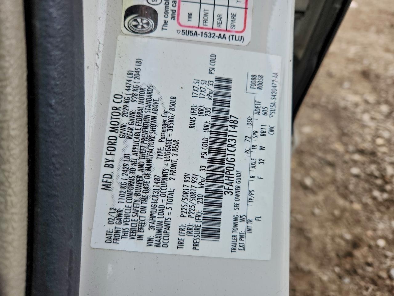 2012 FORD FUSION