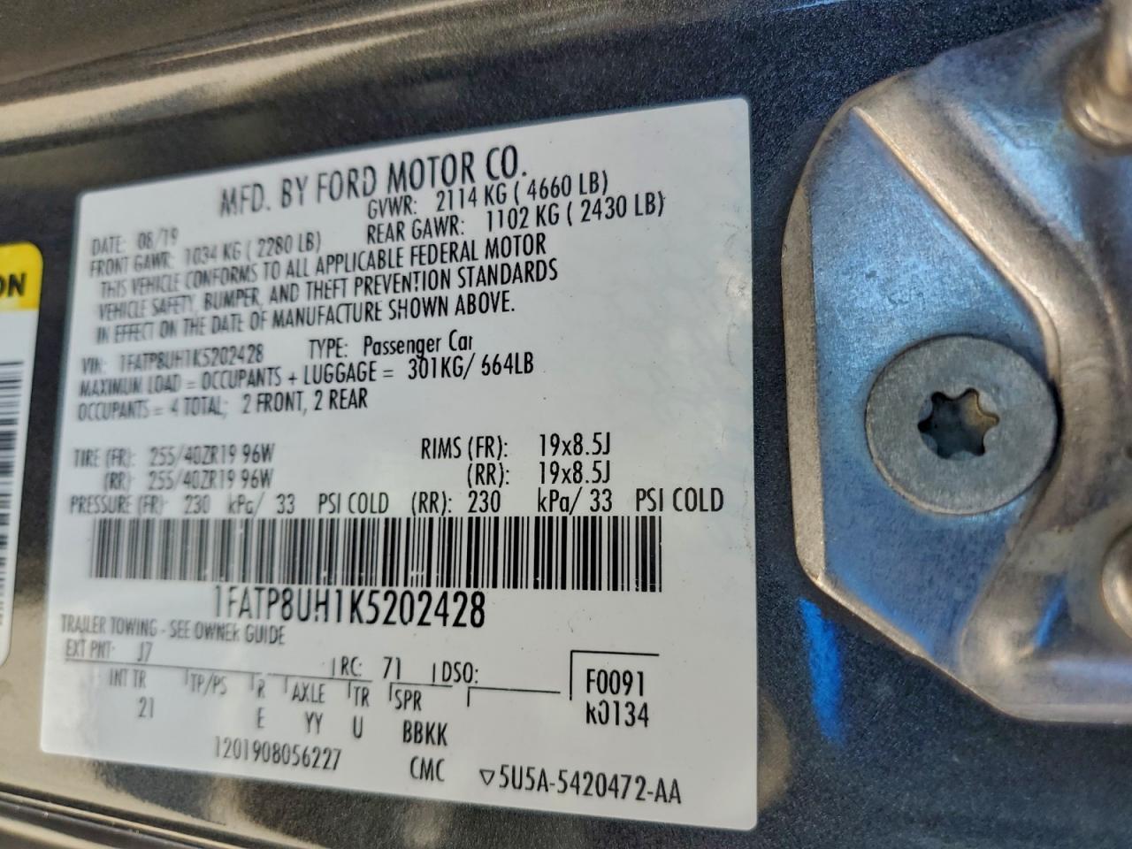2019 FORD MUSTANG