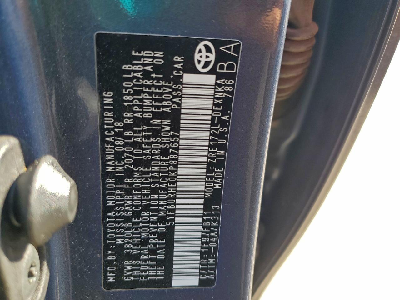 2019 TOYOTA COROLLA