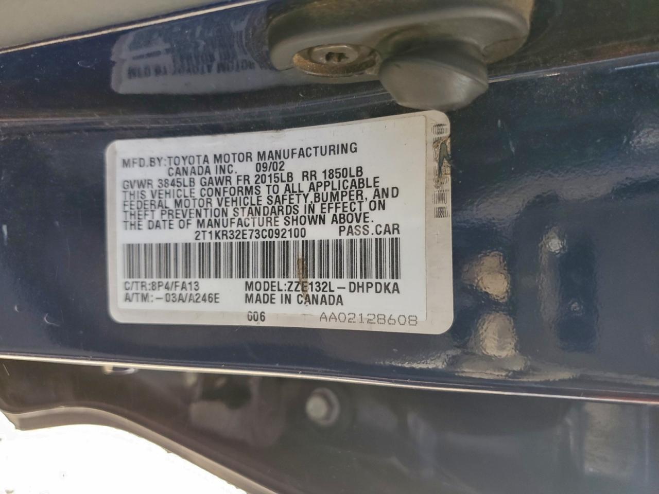 2003 TOYOTA COROLLA