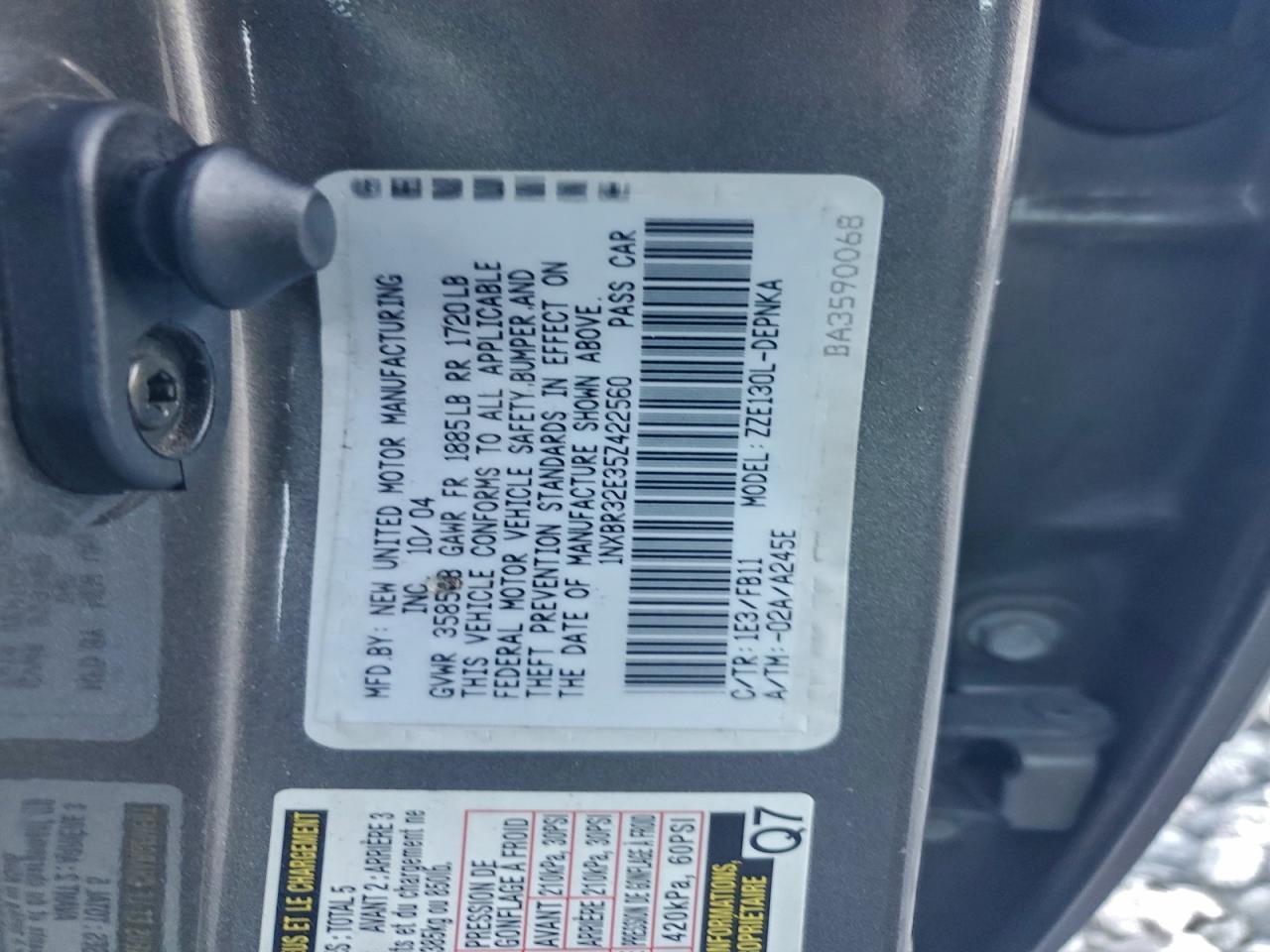 2005 TOYOTA COROLLA