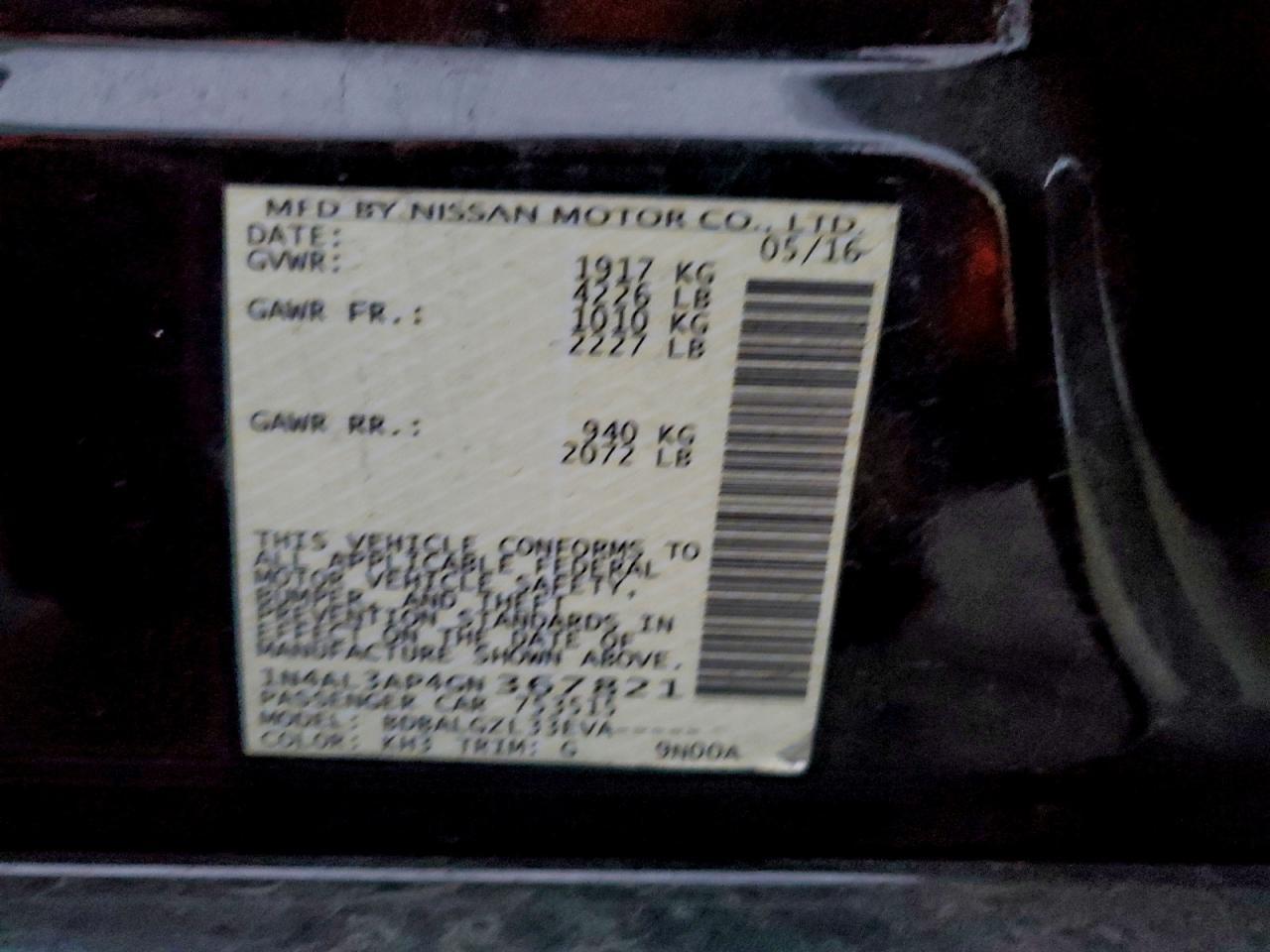 2016 NISSAN ALTIMA