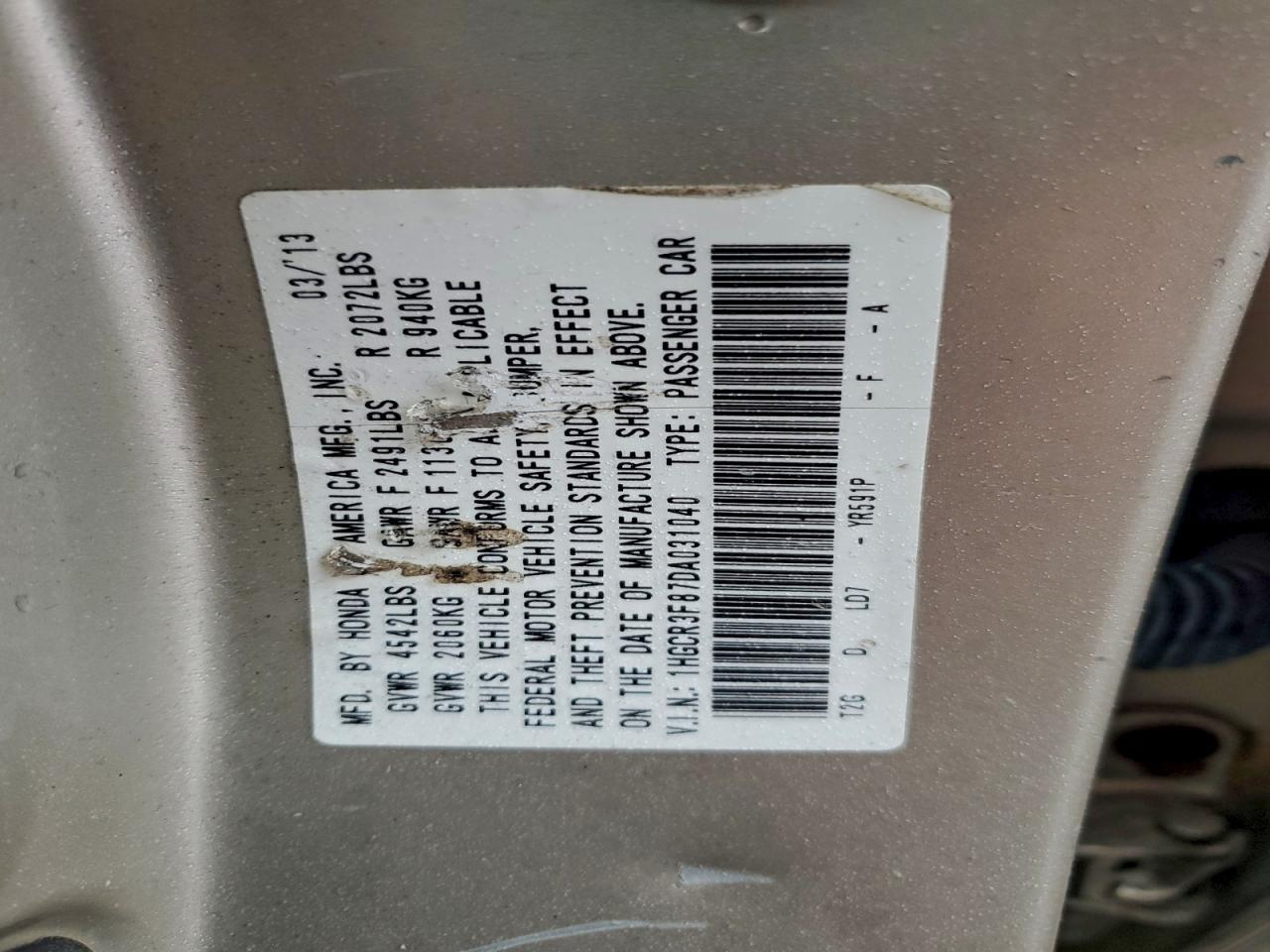 2013 HONDA ACCORD