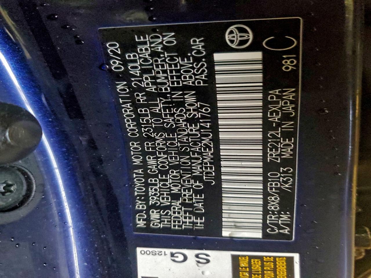 2021 TOYOTA COROLLA