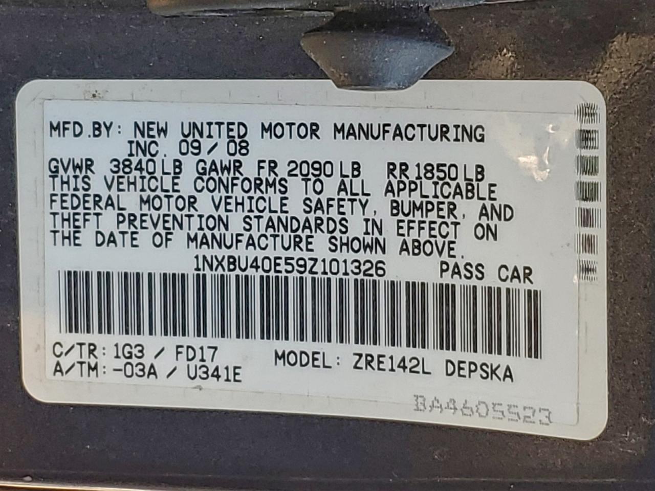 2009 TOYOTA COROLLA