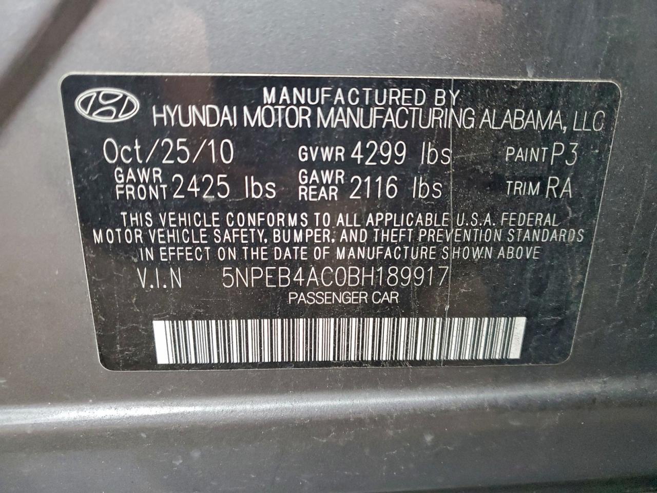 2011 HYUNDAI SONATA