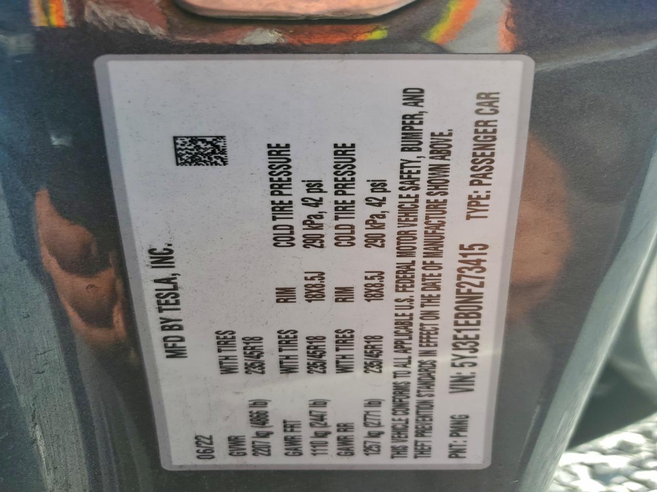 2022 TESLA MODEL 3