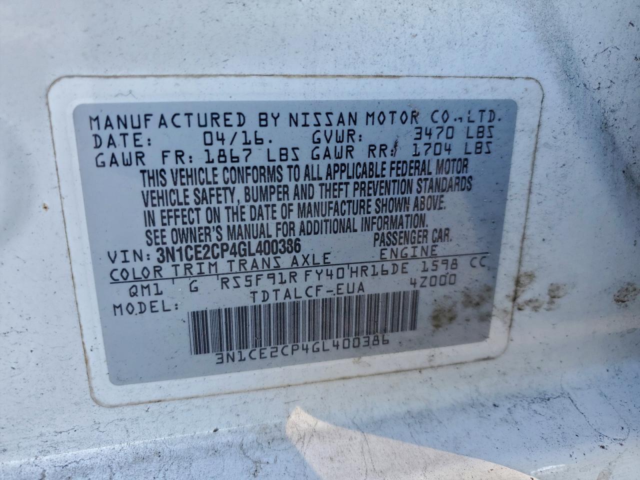 2016 NISSAN Versa Note