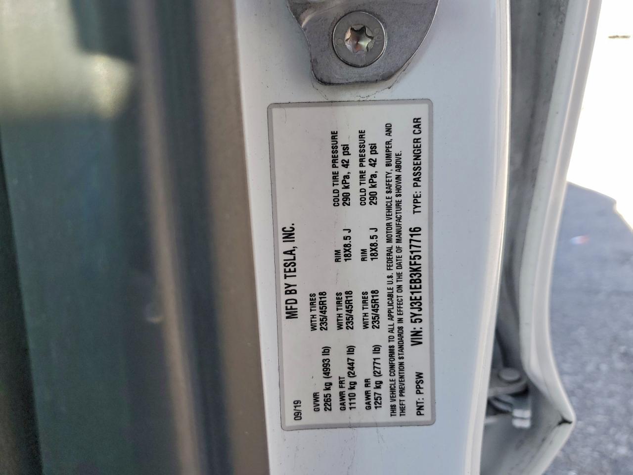 2019 TESLA MODEL 3