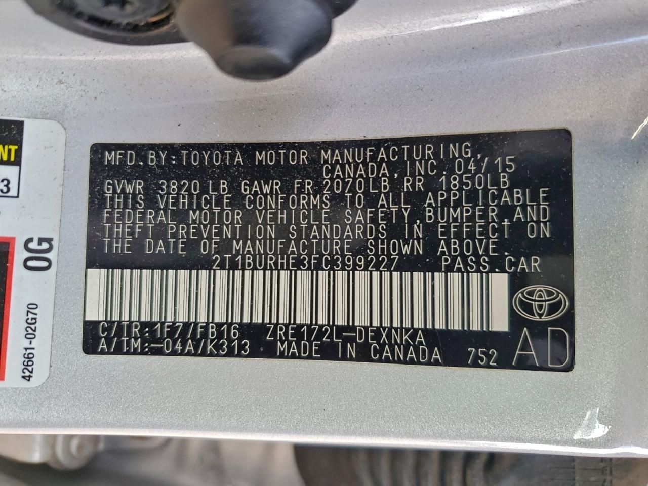 2015 TOYOTA COROLLA