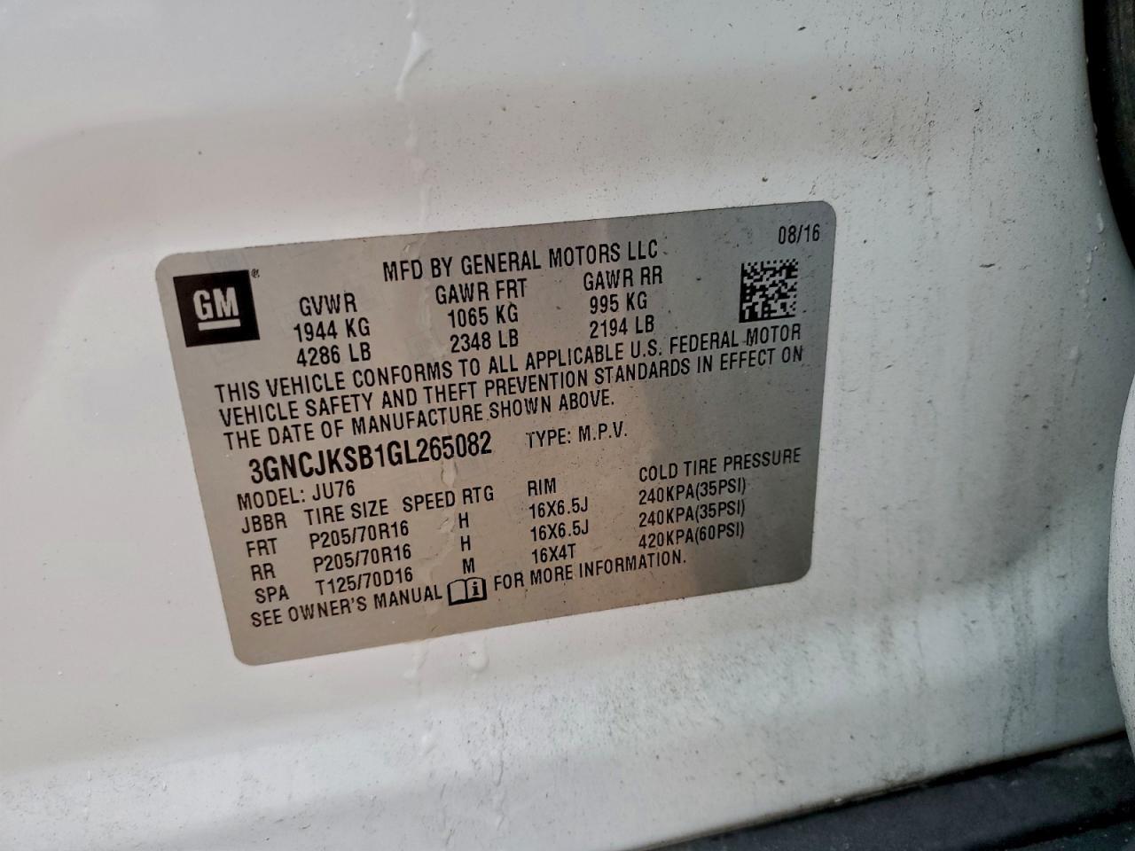 2016 CHEVROLET TRAX